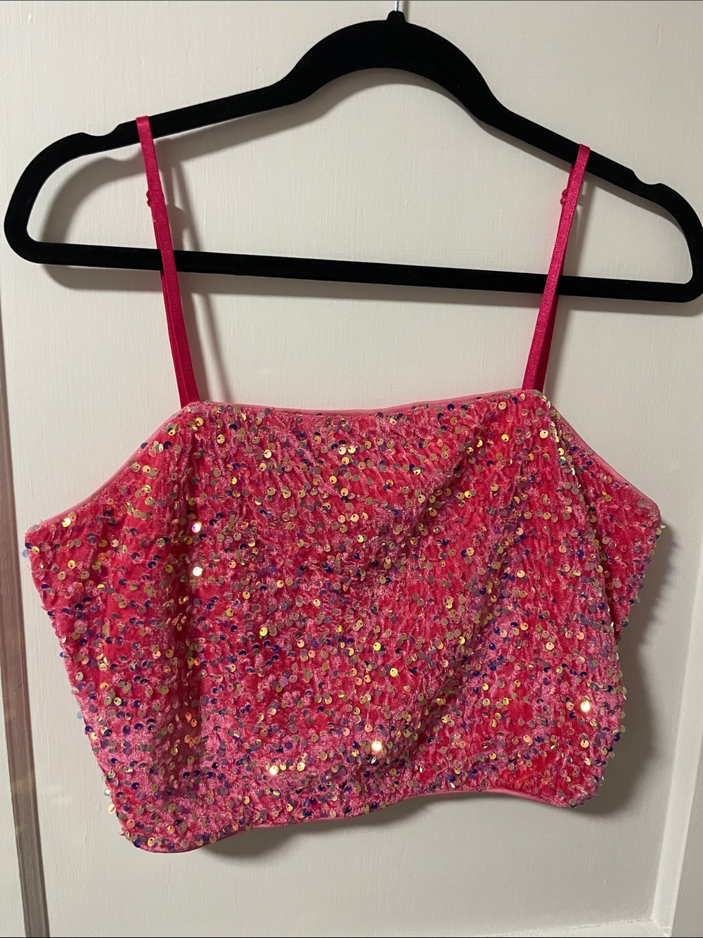 Sparkling Hot Pink Sequin Cropped Cami - Brand Unspecified